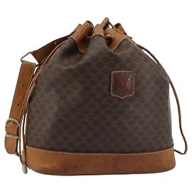 Céline Borsa a tracolla CELINE Macadam Canvas PVC Pelle Marrone Oro Auth 180643