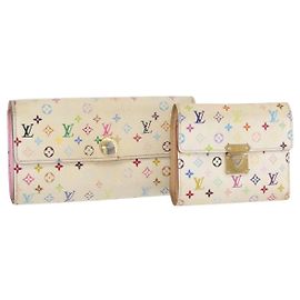 LOUIS VUITTON Portafoglio Monogram Multicolor 2 Set White LV Auth BA12677