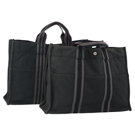 Hermès HERMES Fourre Tout Hand Bag Cotton 2 Set Black Auth BA12671