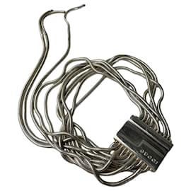 Bracciale Vintage Gucci Logo Inciso in Metallo Argentato