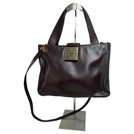 Céline Tote in pelle liscia Vintage Celine Y2K Marrone scuro Oro