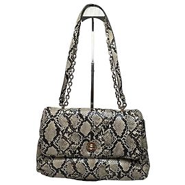 Emporio Armani Vintage Emporio Schlangenleder Schultertasche Y2K Creme Schwarz
