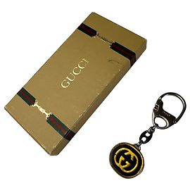 Porte-clés émaillé vintage Gucci GG Logo Années 2000 Noir Jaune