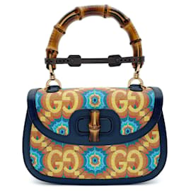 GUCCI Bamboo Handtasche blau aus Leder und PVC