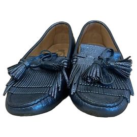 Tod's Gommino Loafer aus Metallic-blauem Leder