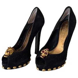 Décolleté Peep-Toe Alexander McQueen Punk Skull in Camoscio