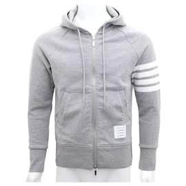 Felpa con cappuccio e zip grigia Bars - Thom Browne