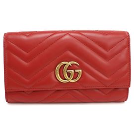 Portefeuille pliable en cuir matelassé rouge Gucci