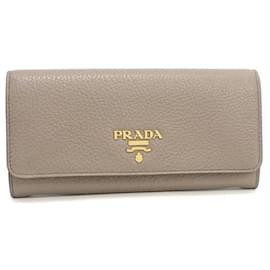 Portafoglio lungo bi-fold in pelle grigia Prada