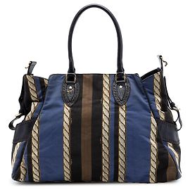 Borsa Fendi Blue Large Pequin Canvas Etniko Du Jour