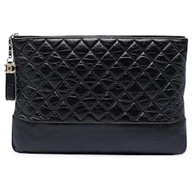 Chanel Black Large Aged Calfskin Gabrielle O Case Clutch