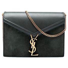 Borsa Cassandra con chiusura monogramma in scamosciato e pelle di vitello verde Saint Laurent
