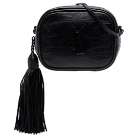 Borsa a tracolla Blogger in pelle nera con stampa coccodrillo Saint Laurent Mini