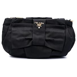 Clutch da polso con fiocco in Tessuto nero Prada