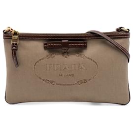 Borsa a Spalla Prada Beige Canvas Canapa Logo Bow