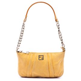 Pochette Fendi Yellow Pleated Nubuck FF Chain