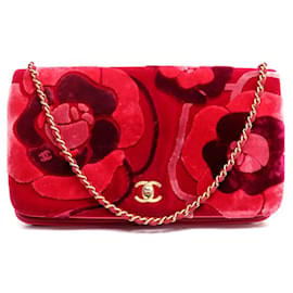BOLSA DE MÃO CHANEL TIMELESS ABAS SIMPLES CAMÉLIA EM VELUDO ALÇA DE OMBRO
