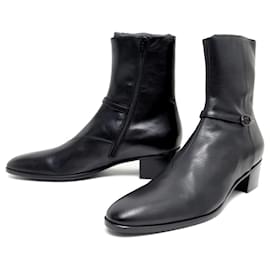 STIVALETTI SAINT LAURENT VLAD 802358 TAGLIA 45 IN PELLE NERA NUOVI