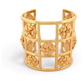 BRACCIALE VINTAGE CHANEL MANCHETTE CAGE CAMELIAS IN METALLO DORATO GOLD BANGLE CUFF - Chanel