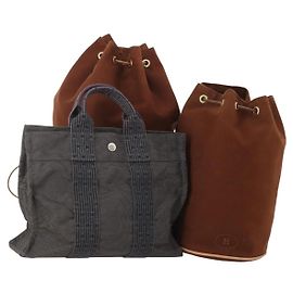 Hermès Borsa a Spalla HERMES Canvas 3 Set Gray Brown Auth BA12673