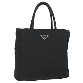 Borsa PRADA in nylon nero con dettagli argento Auth 181329