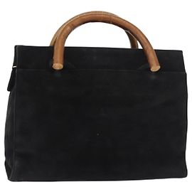 Borsa a mano PRADA con manico in legno in scamosciato nero e oro Auth BA12770