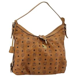Borsa a tracolla MCM Vicetos Logogram PVC Marrone Oro Auth 179374A