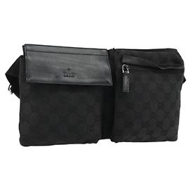 Marsupio GUCCI GG Canvas Nero Argento 28566 Auth 180491
