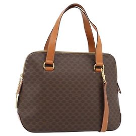 Céline Borsa CELINE Macadam Canvas PVC Pelle 2way Marrone Oro Auth 180489A