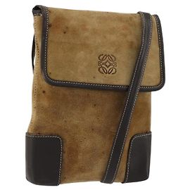 Borsa a tracolla LOEWE Anagram in scamosciato beige e oro Auth bs35117