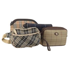 Set de 4 Bolsos Burberry Nova Check en Lona Marrón Beige Azul Marino Auténtico 180243