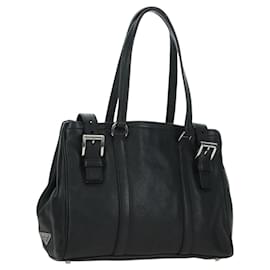 PRADA Tote Bag Leder Schwarz Silber Auth 179445V