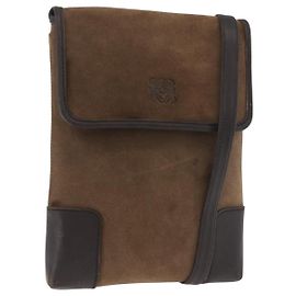 Borsa a tracolla LOEWE Anagram in scamosciato marrone oro Auth bs35241