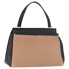 CELINE Edge Hand Bag Leather Beige Black Silver Auth am11657A - Céline