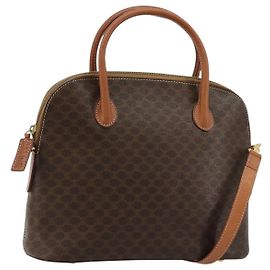 Céline Borsa CELINE Macadam Canvas PVC Pelle 2way Marrone Oro Auth 180638A