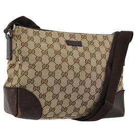 Borsa a Spalla GUCCI GG Canvas Beige Argento 114273 Auth BA12651