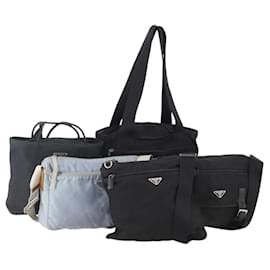 Borsa a Spalla PRADA Nylon 5 Set Black Light Blue Navy Auth 178839