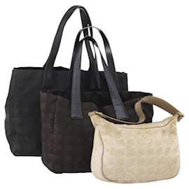 CHANEL Nuova linea di borsa Tote in nylon 3 Set Nero Beige CC Auth BA12659