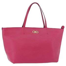 Bolsa Tote Salvatore Ferragamo Gancini em couro rosa dourado Auth BA12798