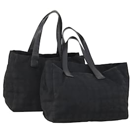 CHANEL Nuova borsa Tote della linea Travel in nylon 2 Set Nero CC Auth BA12658