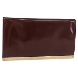 GUCCI Long Wallet Patent leather Brown Gold Auth bs35216