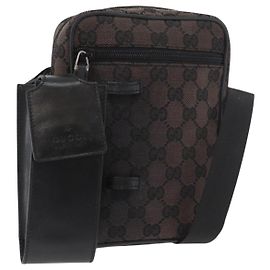 Borsa a tracolla GUCCI GG Canvas Nera Argento 018 1619 Auth 180727