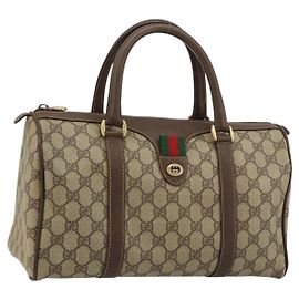 Borsa Boston GUCCI GG Supreme Web Sherry Line PVC Beige Oro 39 02 007 Auth 181103