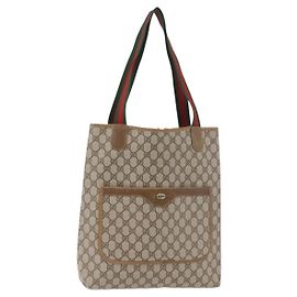 Bolsa Tote GUCCI GG Supreme Web Sherry Line PVC Bege 39 02 003 Auth BA12802