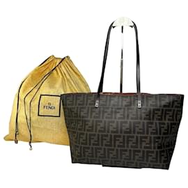 Bolsa Tote de lona monograma FF Fendi Vintage Marrom Preto