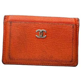 Portacarte in pelle vintage Chanel Arancione Argento