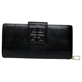 Vintage Givenchy Ledergeldbörse mit 4G-Logo Schwarz Gold
