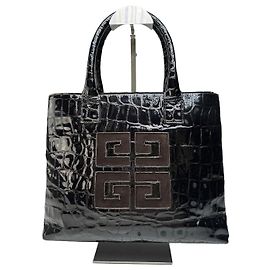 Vintage Givenchy Tote aus Leder mit Krokodilprägung in Schwarz mit Golddetails