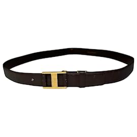 Ceinture en cuir vintage Saint Laurent marron avec boucle dorée - Yves Saint Laurent