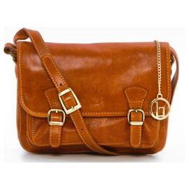 Autre Marque Borsa a tracolla in pelle marrone con fibbie